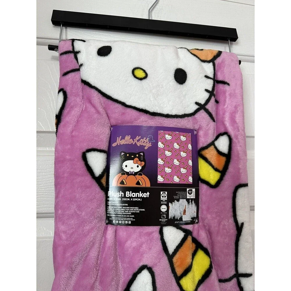 NEW Hello Kitty Sanrio Halloween Pink Fall Candy Corn Plush Blanket 2024 60x90